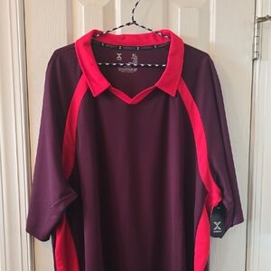XERSION BRAND MEN'S BURGUNDY & RED SHORT SLEEVE PULLOVER COLARED SHIRT SIZE XL